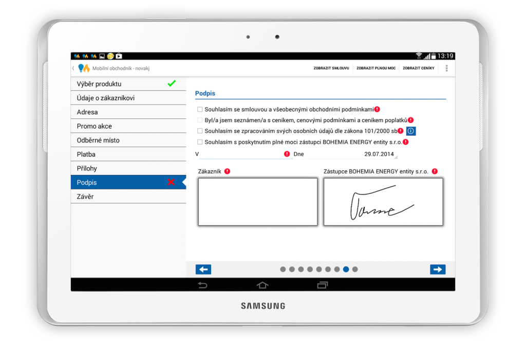 Bohemia Energy - řešení pro uzavírání smluv prostřednictvím tabletů